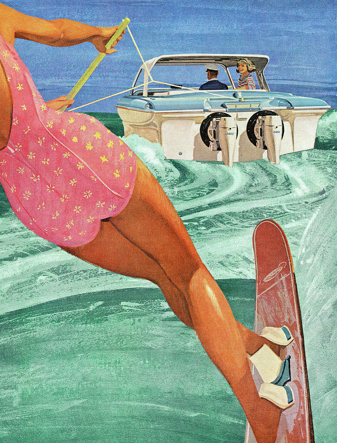 Sports Drawing - Woman Waterskiing #3 by CSA Images