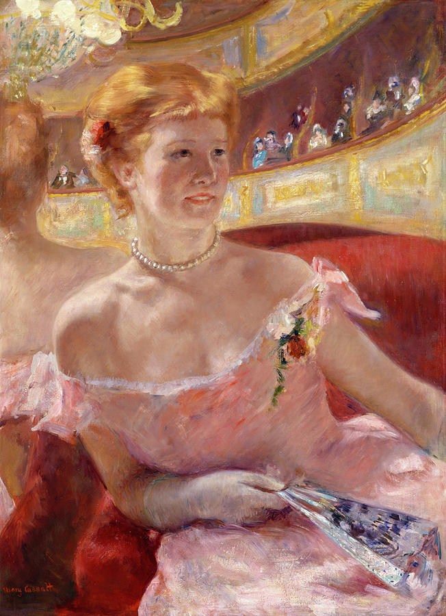 Mary Stevenson Cassatt Painting - Woman with a Pearl Necklace in a Loge #3 by Mary Cassatt
