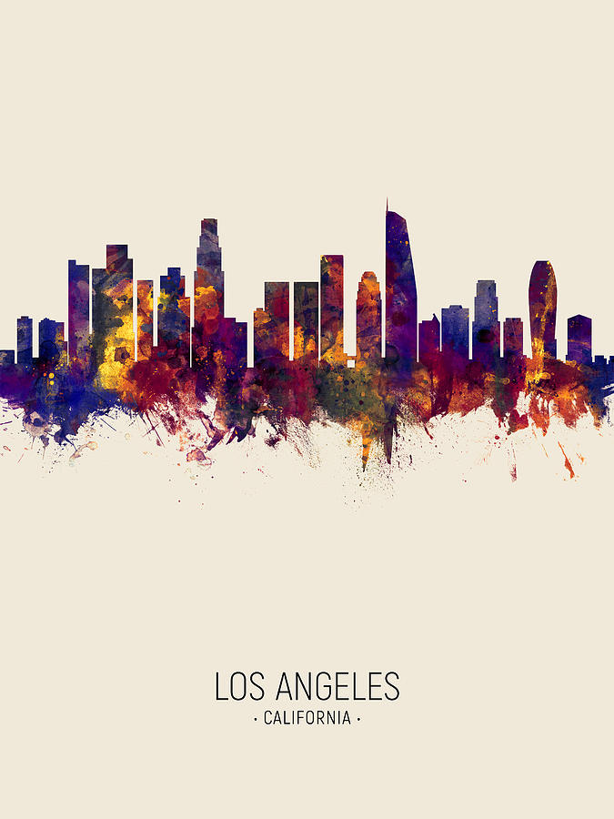 Los Angeles California Skyline #30 Digital Art by Michael Tompsett