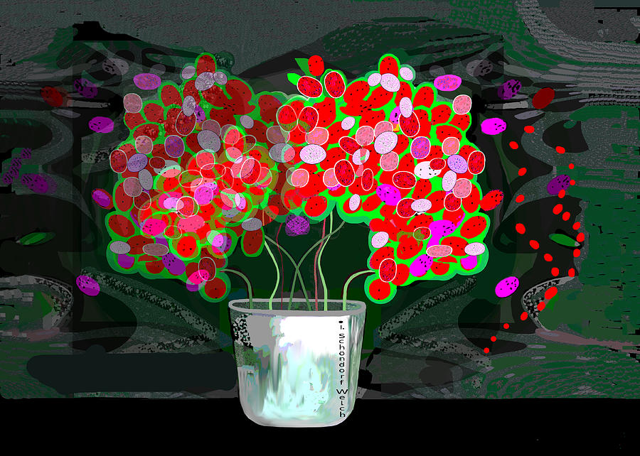 3021 A Pot of  Red Flowers   Digital Art by Irmgard Schoendorf Welch