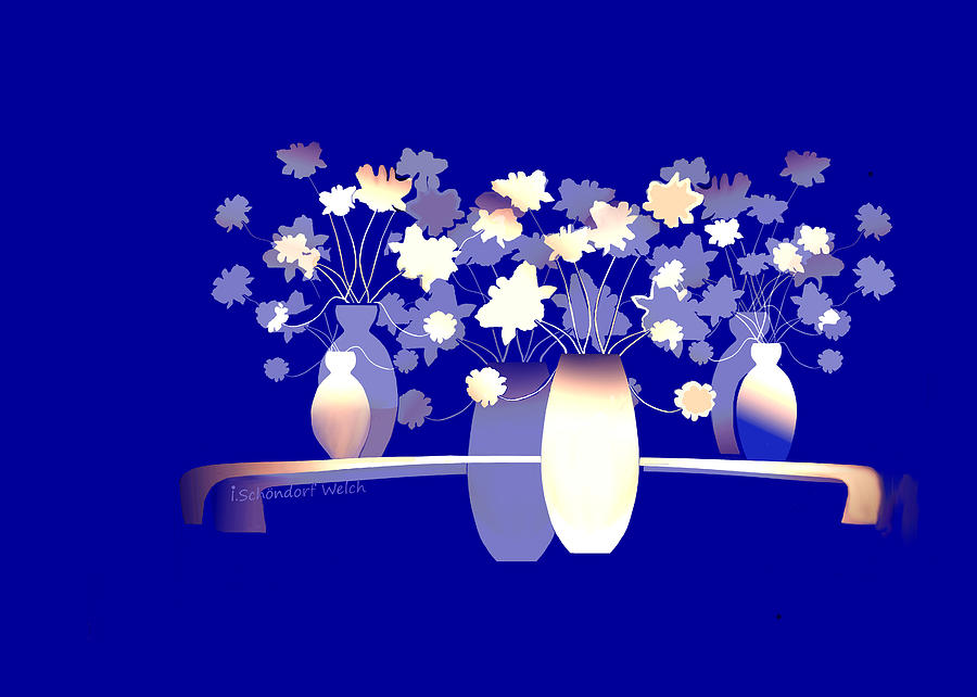3022 Flowers with blue Background Digital Art by Irmgard Schoendorf Welch