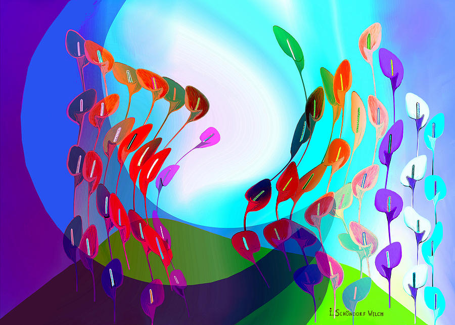 3033 Calla Lillys in the summer wind Digital Art by Irmgard Schoendorf Welch