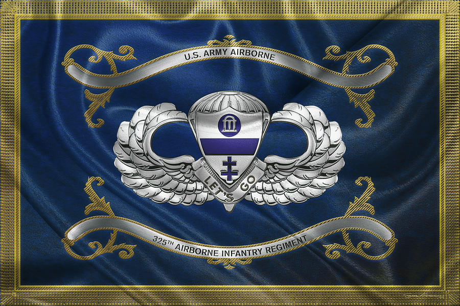 325th Airborne Infantry Regiment - 325th  A I R  Insignia with Parachutist Badge over Flag Digital Art by Serge Averbukh