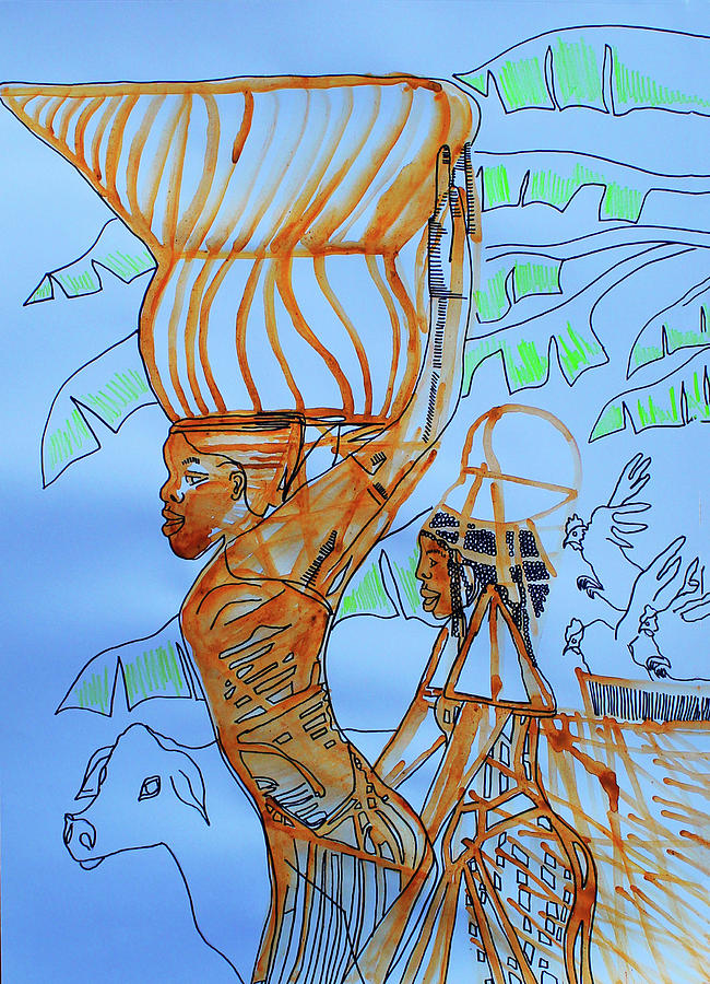 Kintu and Nambi Kintus Tasks #34 Painting by Gloria Ssali