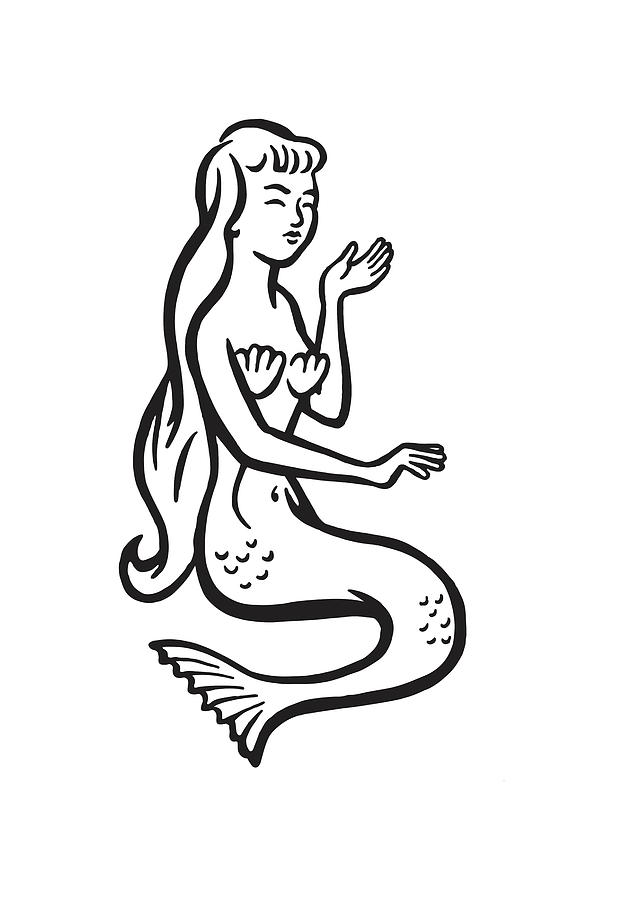 Black And White Drawing - Mermaid #34 by CSA Images