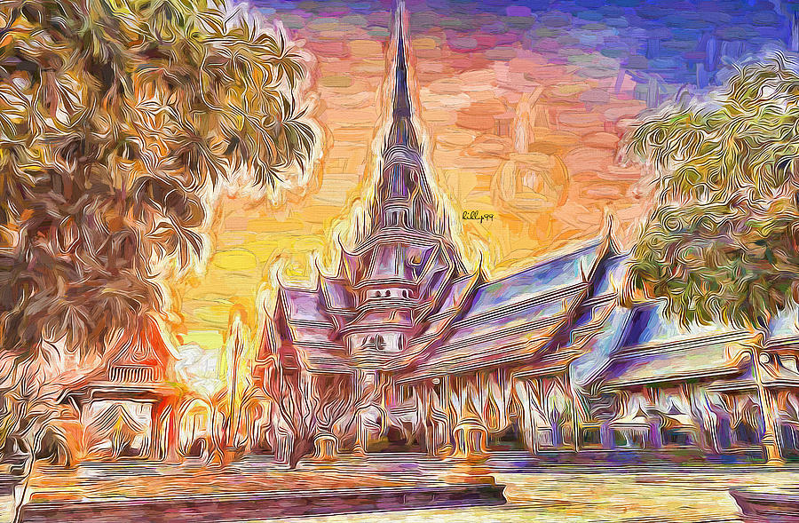 35 of 100 Special discount - sunset over temple Painting by Nenad Vasic