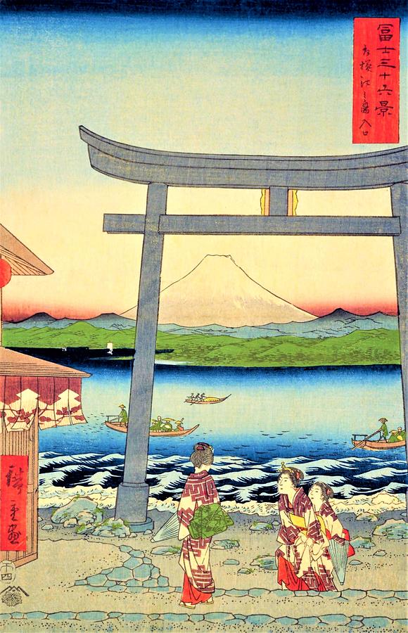 Landscape Painting - 36 Views of Mt.Fuji - Sagami Enoshima Entrance by Utagawa Hiroshige