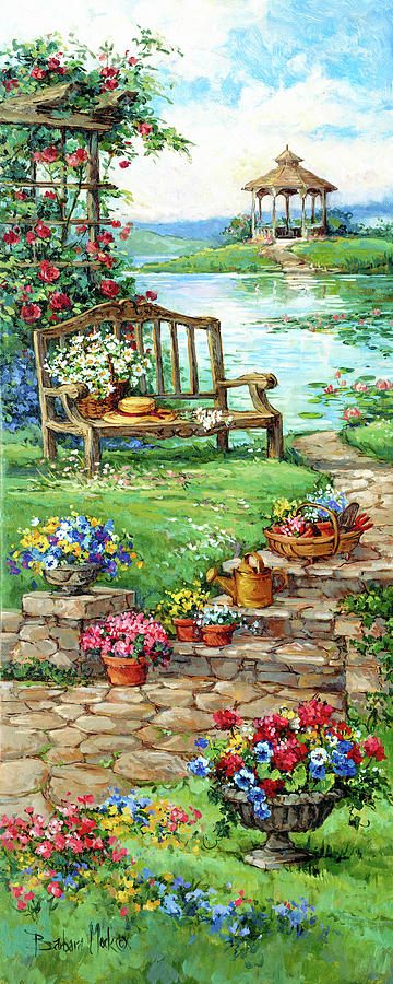 Flowers Still Life Painting - 3893 Gazebo Garden by Barbara Mock