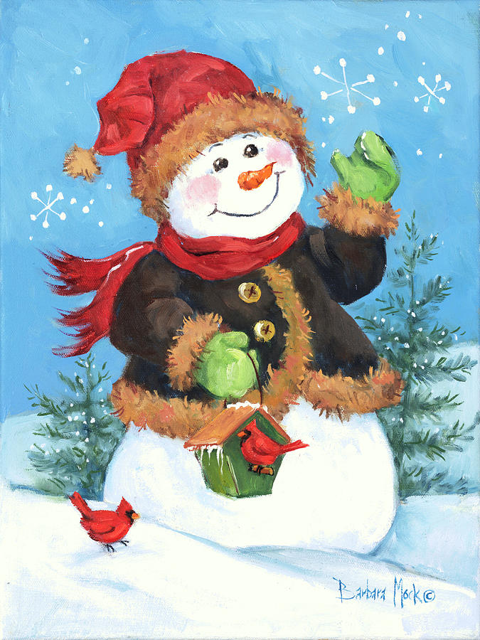 Winter Painting - 39180 Fur Coat Snowman by Barbara Mock