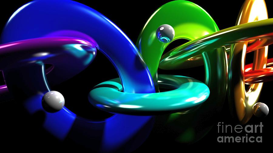 3d Colorful Ring Chain And Spheres Ultra Hd Digital Art
