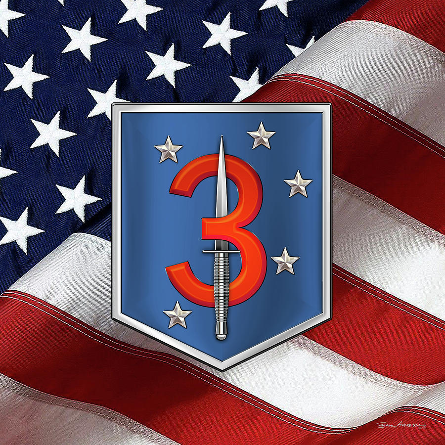 3d Marine Raider Battalion - 3d Marine Special Operations Battalion M S O B  Patch over Flag Digital Art by Serge Averbukh