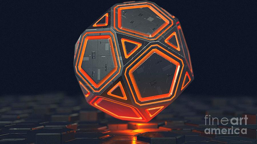 3d Orange Glowing Cube Pentagon Hexagon Ultra Hd Digital Art