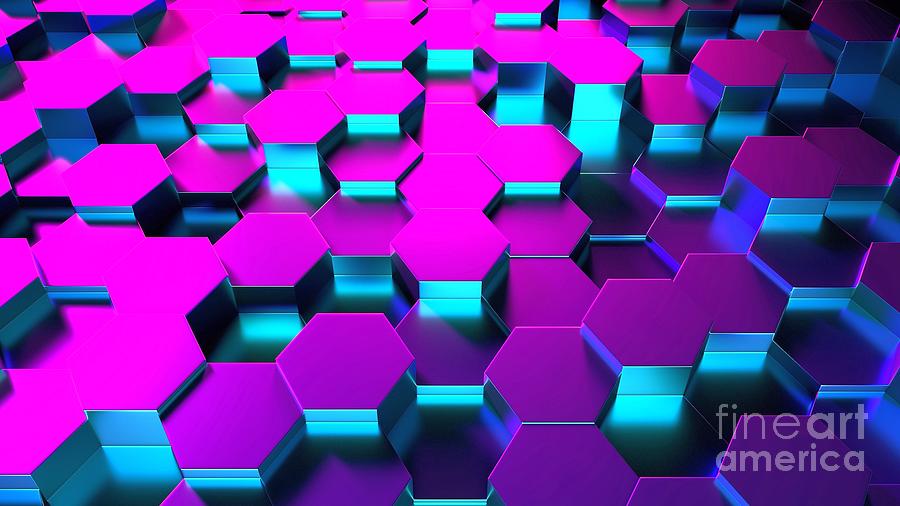 3d Purple Blueish Hexagons Ultra Hd Digital Art
