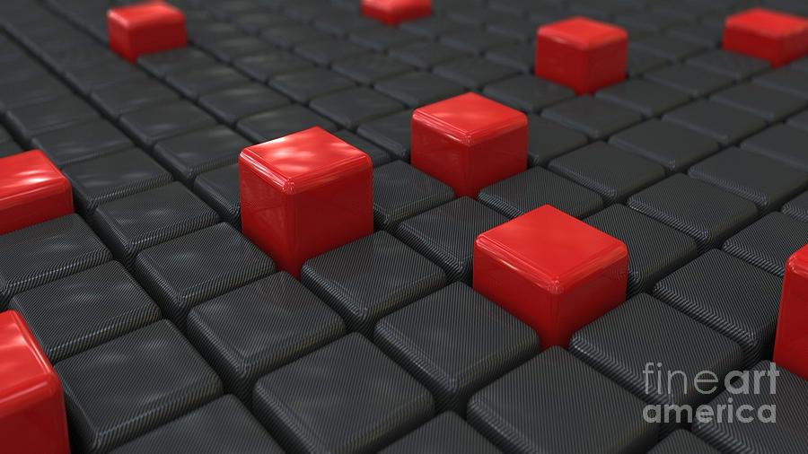 3d Red And Carbon Cubes Squares Abstract Ultra Hd Digital Art