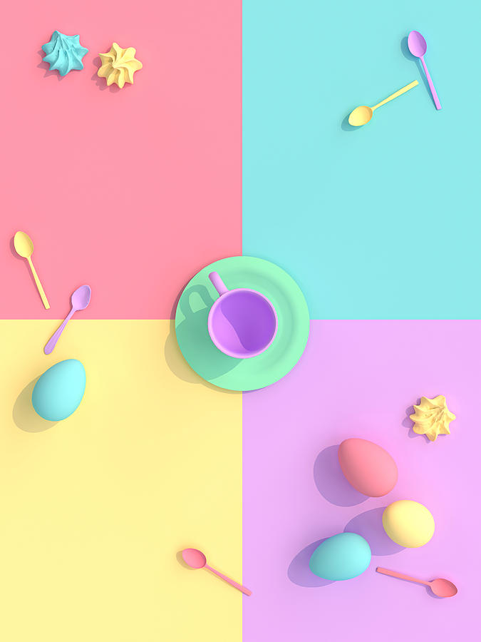 3d Render Image Of A Cup With Sweets And Eggs, Flat Lay Style. Photograph by Gualtiero Boffi