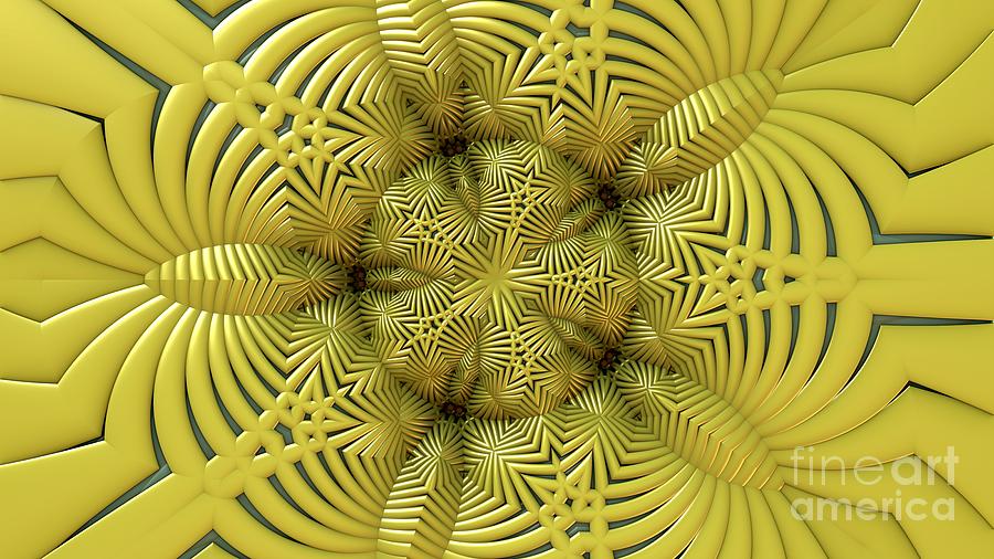 Abstract Digital Art - 3D Yellow Golden Fractal Pattern Ultra HD by Hi Res