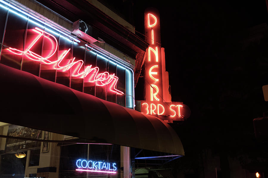 Sign Photograph - 3rd Street Diner Night Lights by Doug Ash