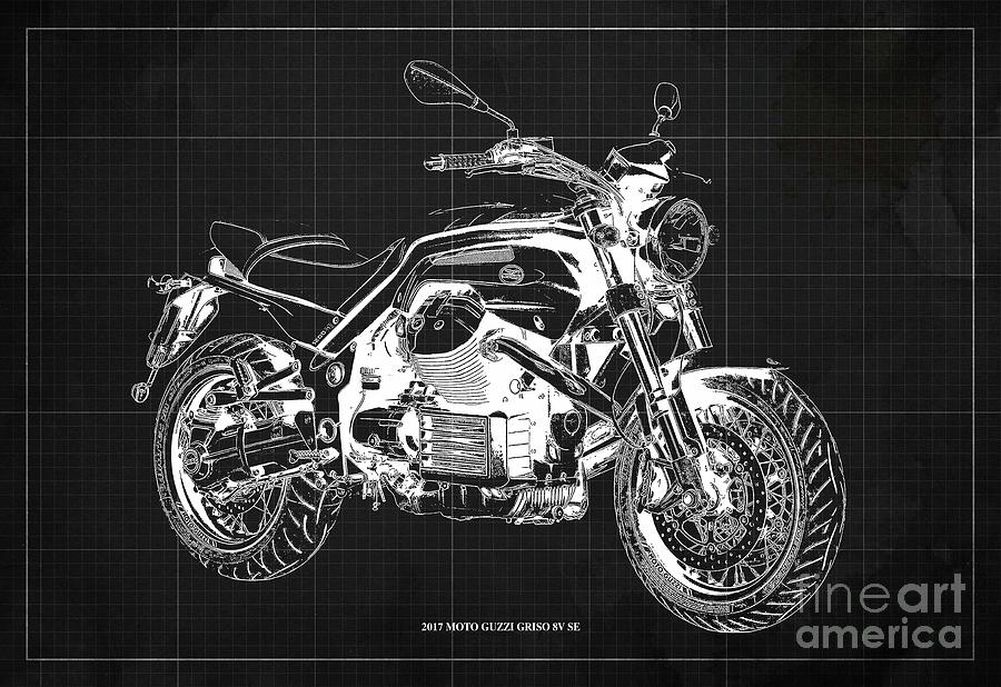 2017 Moto Guzzi Griso 8v Se Blueprint Original Artwork, Gift For Bikers ...