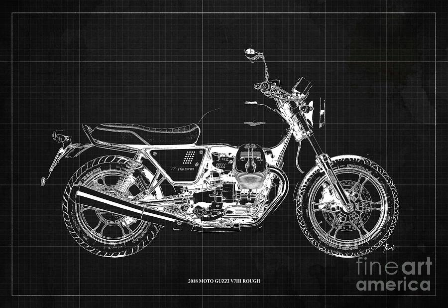 2018 Moto Guzzi V7iii Rough Blueprint Original Artwork Garage