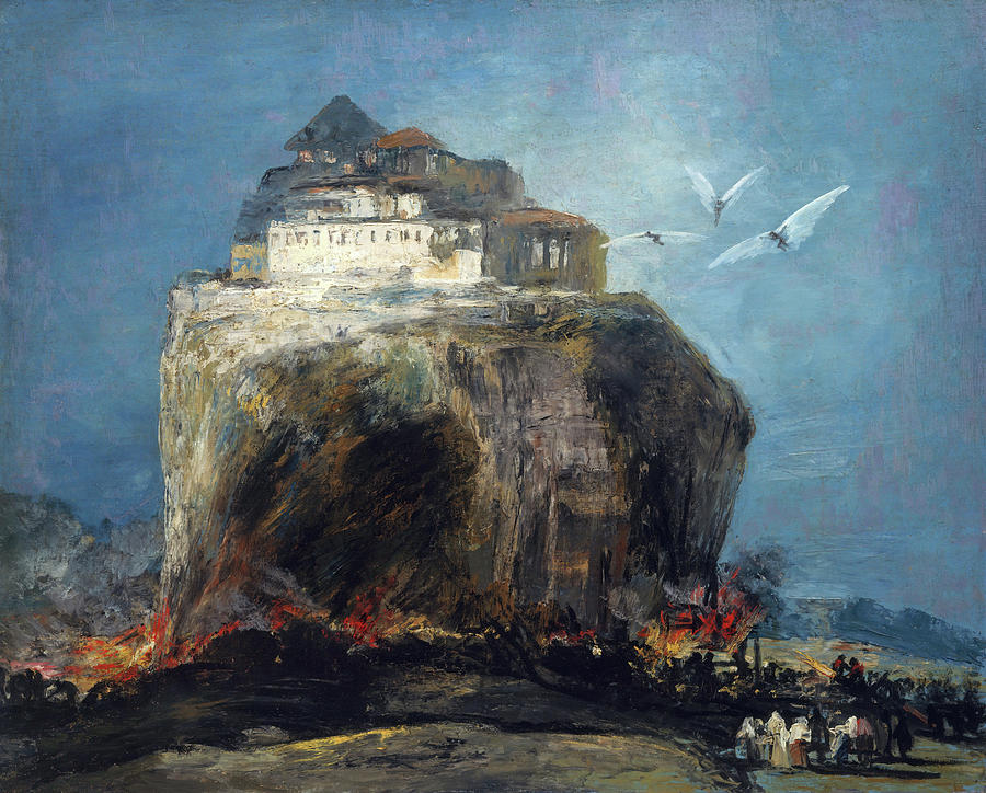 Eugenio Lucas Velazquez Painting - A City on a Rock. #4 by Style of Goya