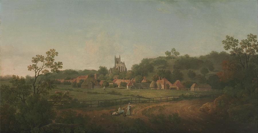 Tree Painting - A Distant View Of Hythe Village And Church, Kent by Arthur Nelson