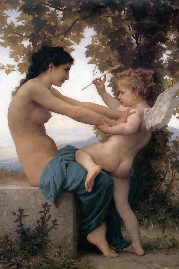 Paris Painting - A Young Girl Defending herself against Eros #4 by William-Adolphe Bouguereau