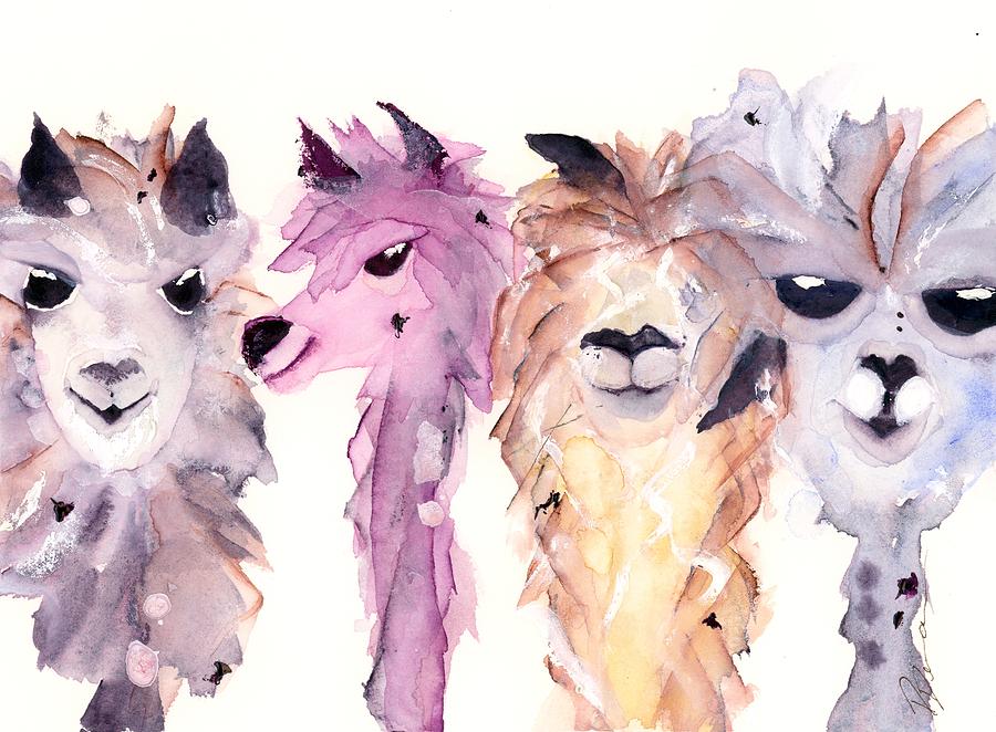 4 Alpacas Painting by Dawn Derman