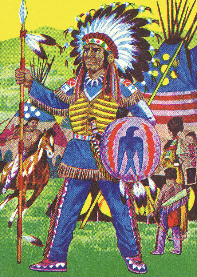 Vintage Drawing - American Indian Chief #4 by CSA Images