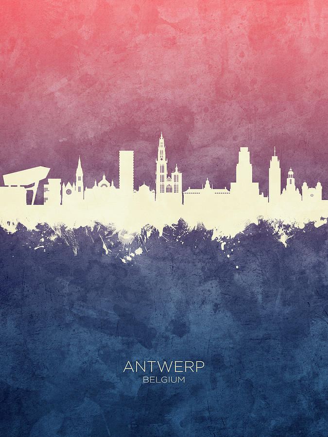 Skyline Digital Art - Antwerp Belgium Skyline #4 by Michael Tompsett