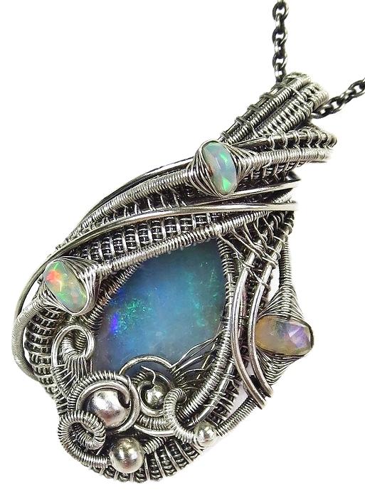 Australian Opal Wire-Wrapped Pendant in Antiqued Sterling Silver with ...