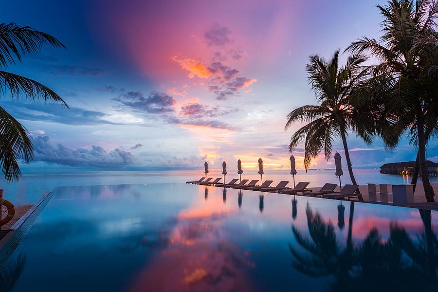 Holiday Photograph - Beautiful Poolside And Sunset Sky #4 by Levente Bodo