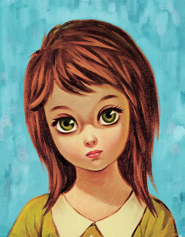 Vintage Drawing - Big-eyed girl #4 by CSA Images