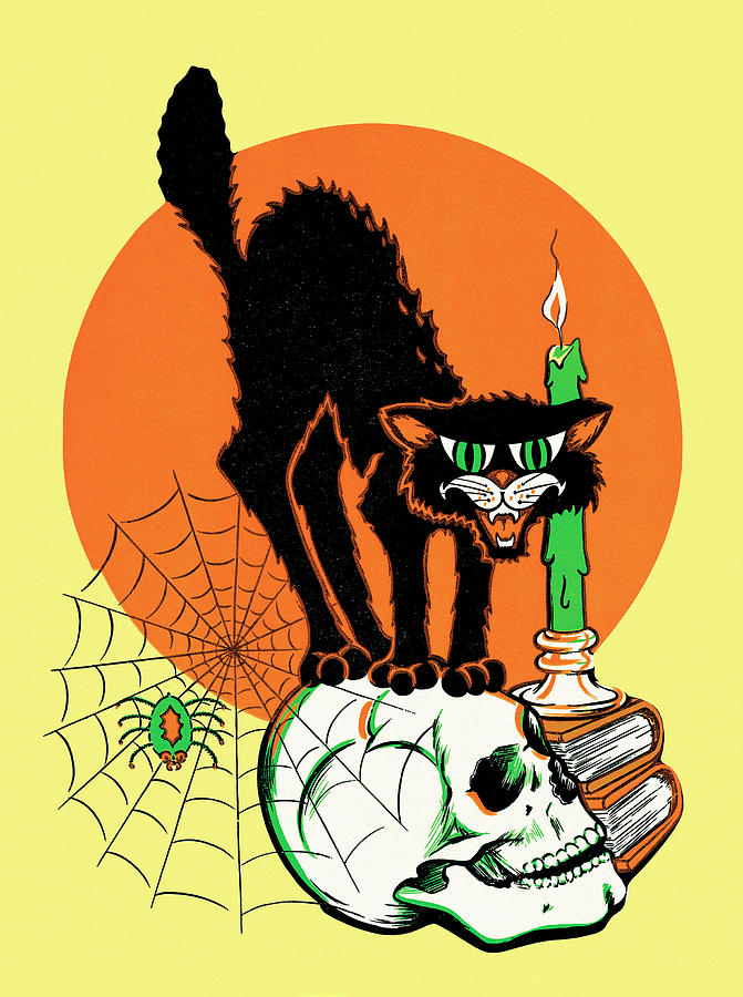 Halloween Drawing - Black cat #4 by CSA Images