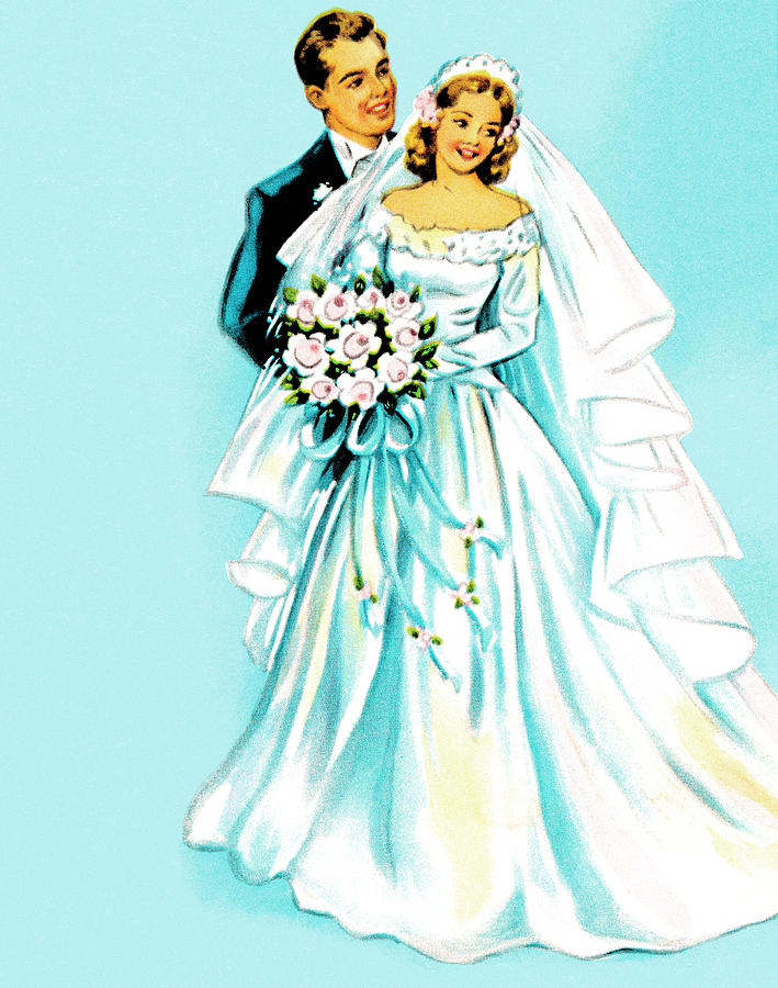 Vintage Drawing - Bride and groom #4 by CSA Images