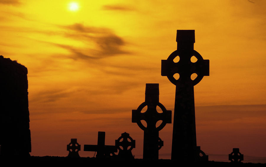 Celtic Crosses At Sunset In Ireland Photograph