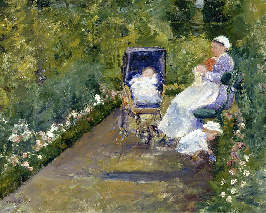 Mary Stevenson Cassatt Painting - Children in a Garden - The Nurse #4 by Mary Cassatt