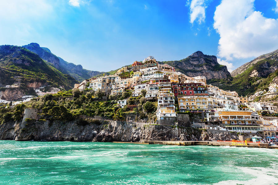 Cliff Side Buildings By Sea, Positano, Amalfi Coast, Italy #4 Digital ...