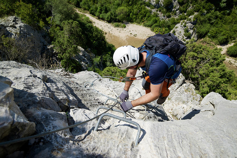 Nature Photograph - Climbing A Ferrata Route In Mascun Ravine In Guara Mountains. #4 by Cavan Images