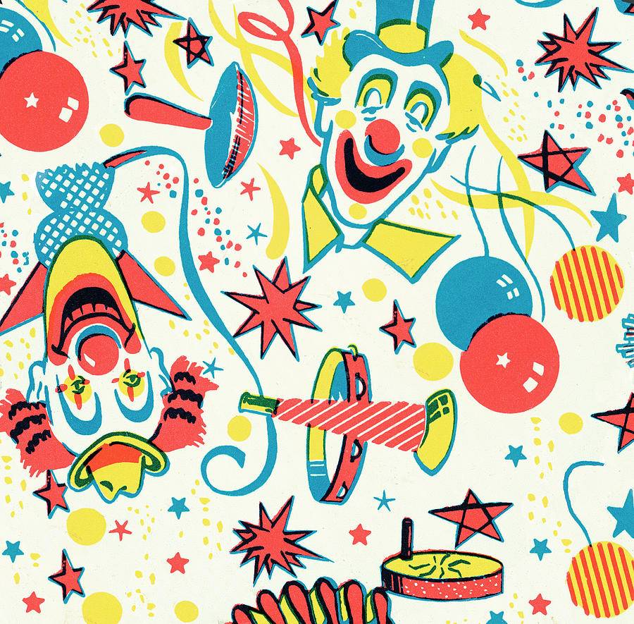 Vintage Drawing - Clown pattern #4 by CSA Images