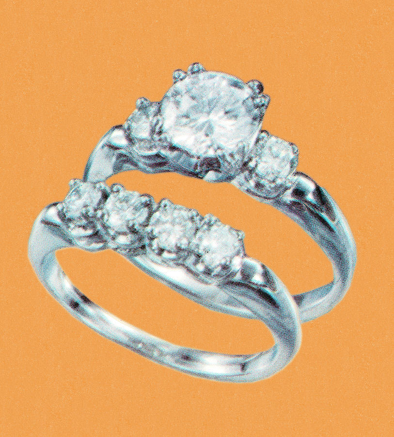 Vintage Drawing - Diamond rings #4 by CSA Images