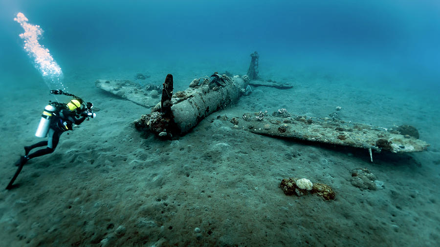 Diver Exploring The Mitsubishi Zero #4 Photograph by Bruce Shafer