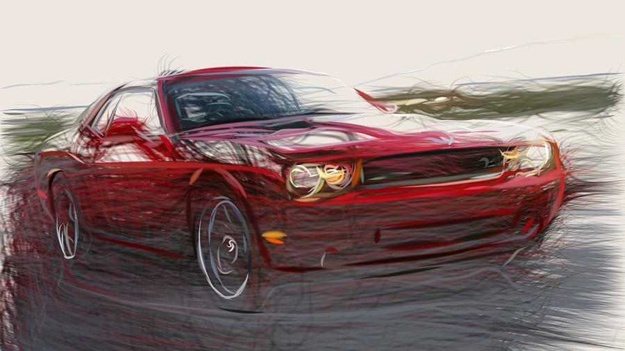 Dodge Challenger RT Draw #4 Digital Art by CarsToon Concept