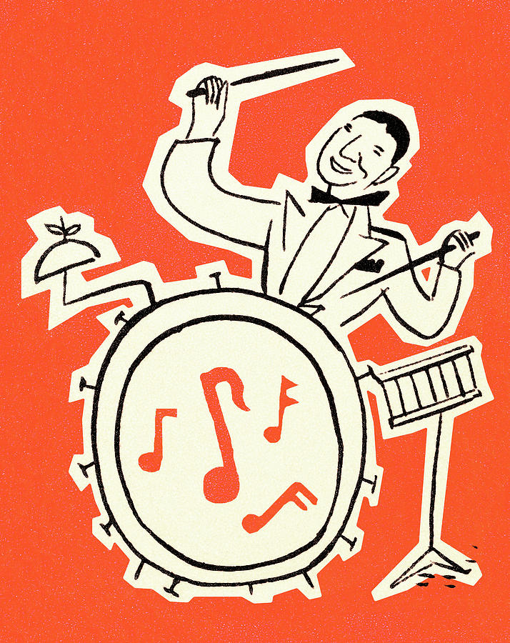 Jazz Drawing - Drummer #4 by CSA Images