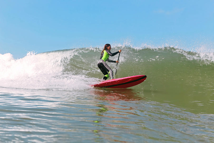 Nature Photograph - Female Sup Surfer On A Wave #4 by Cavan Images