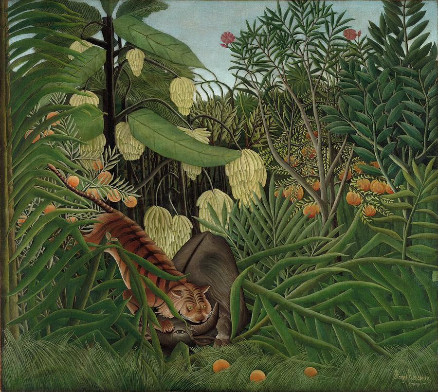 Henri Rousseau Painting - Fight Between A Tiger And A Buffalo by Henri Rousseau