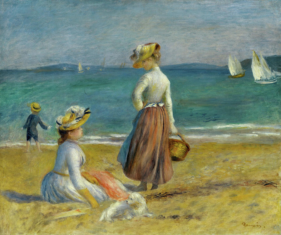 Hat Painting - Figures on the Beach. #4 by Auguste Renoir