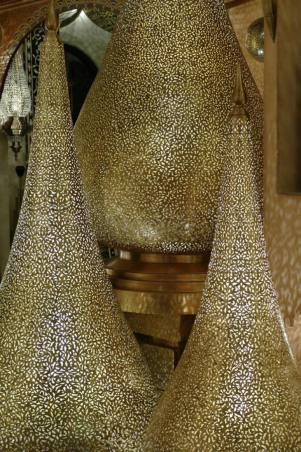 Filigree metal lamps in a shop in the medina  #4 Photograph by Steve Estvanik