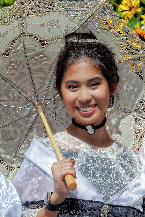 Filipino Day Parade NYC 2019 Woman with Parasol #4 Photograph by Robert Ullmann
