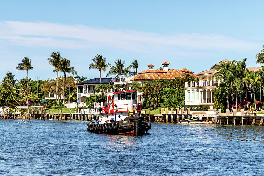 Florida, Boca Raton, Tugboat Cruising On The Intracoastal Waterway #4 Digital Art by Laura Diez