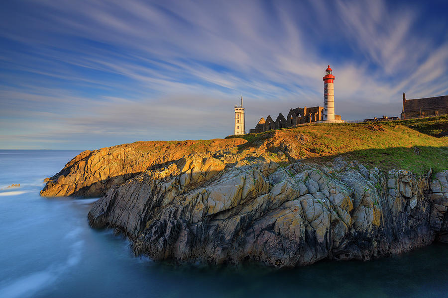 France, Brittany, Atlantic Ocean, Finistere, Coast, Brest, View Of The Pointe De Saint Mathieu Lighthouse And The Abbey Ruins, Located Near Le Conquet Village On The Brest Harbor #4 Digital Art by Riccardo Spila